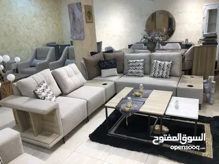  1 طقم كنب كورنر محلي كلاسيكي صالون كشاط اسود وخشب سويدي وقماش وتر بروف بتشطيب فاخر وعالي الجودة