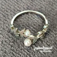  1 خاتم أنيق ستيل قياس مفتوح مرصّع مع لؤلؤ مزارع