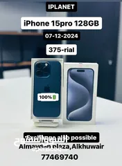  1 iPhone 15 pro -128 GB - Box piece- 100% Battery - Warranty 7/12/24 - Amazing