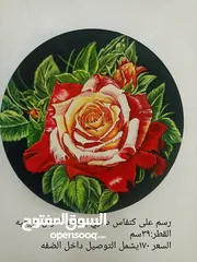  3 لوحات زيتيه اكريلك مرسومه على الكانفاس اضافه لكاسات مرسوم عليها بالوان الزجاج