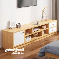  3 طاولة تلفزيون بلون أبيض وخشبي بتخطف الأنظار! المقاس 160*30*40 سم تصميم مودرن وعصري