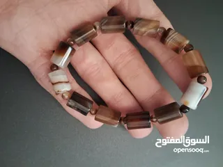  6 اساور احجار كريمة ، عقيق كوفي ،عقيق احمر ،كوارتز فراولة _ Coffe agate , strawberry quartz, red agate