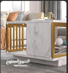  3 طاولة جانبية خشبية متينة بتصميم رخامي مناسبة لغرفة المعيشة وغرفة استقبال الضيوف  اطار ستيل ذهبي
