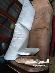  1 طقم جلوس امريكي فاخر جدا خشب زان لون بني وقماش ابيض مقلم عريض كاردروير
