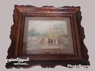  1 لوحة زيتية فرنسية قديمة عدد 2 ضمن برواز خشب رائع موقعين Ramadier