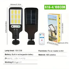  6 مصباح شارع شمسي خارجي بقوة 2200 واط مع جهاز تحكم عن بعد، يحتوي على مصابيح حائطية LED بمستشعر حركة،
