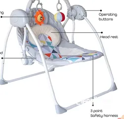  1 هزاز الاطفال حجم جامبو يعمل بالكهرباء والبطاريات مع موسيقى وريموت تحكم مؤقت خمس سرعات
