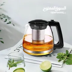  5 سخان ماء ستانلس ستيل + مع ابريق زجاجي للأعشاب و الشاي