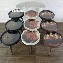  27 طاولات سرفيس 3D  زجاج حجم الكبير قطر 40سم نظام تركي  متوفر الوان  3 قطع