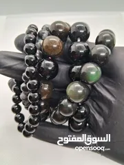  1 سوارة / اساور حجر كريم (السبج) Obsidian Gemstones bracelets