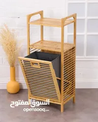 1 سله غسيل خشب بامبو مع رفوف لاكثر من استخدام وكمان مع قطعه قماش قابله للازاله والغسل مع غطاء