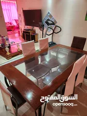  1 Dinning set of 6 chairs 150 rials, pink sofa set 150 omr,  green sofa set with covers 125 omr