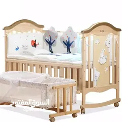  1 سرير اطفال خشب وكراجة وكار سيت للبيع