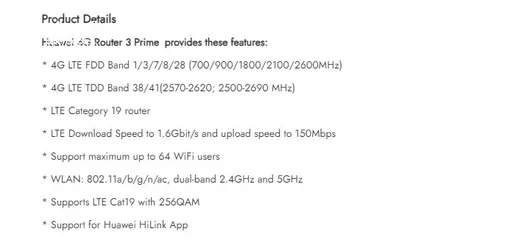  4 HUAWEI 4G Router 3 Prime (UNLOCKED)