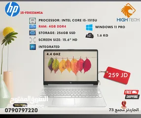  1 لابتوب HP 15-fd0336nia-انتل كور اي3-256 جيجا -4 جيجا رام -15.6" FHD -وندوز 11-لابتوبات LAPTOP-