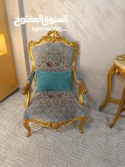  8 خشب زان طقم كنب فاخر بلون (فيروزي +ذهبي)مصري خشب زان
