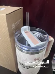  5 اصلي Stanley tumbler مطره ستانلي ، مع مصاصه (شلمونة)  Stanley Rose Quartz Swirl 40oz