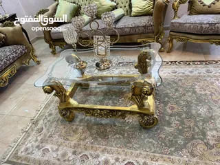  12 كنب مصري دمياطي مريح جدًا محفر لون اخضر و بيج محفر ذهبي عدد 7مقاعد + طاولة