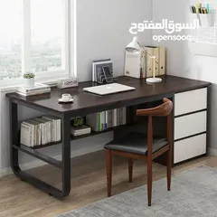  2 مكتب فاخر بتصميم عصري انيق  سطح خشبي متين داكن فاخر يعطي لمسة فخامة  هيكل معدني اسود قوي  3 ادراج