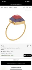 1 Fendi Red/Purple Resin Rainbow Gold Tone Ring ORIGINAL 100% Size M