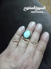  8 خاتم فضه محبر رسم بارز حجر عقيق ابيض
