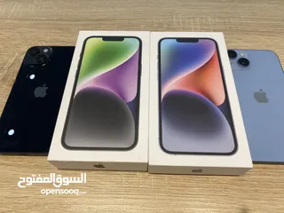  5 iPhone 14-128gb  مشغل فقط غير مستعمل  بطارية 100% كفالة ابل حتى 12-10-2025 الالوان اسود وازرق