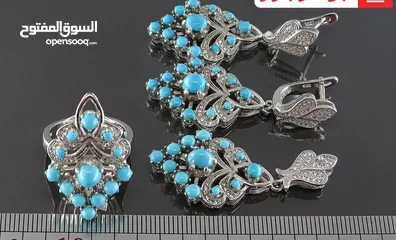  19 نسائي فضة مع الحجر الفيروز الطبيعي صناعة يدوية فاخرة  المقاس وسط،مناسب لهواة الاحجار الطبيعية والمجو