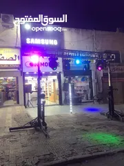  16 اجهزة اضاءة متحركة للمحلات والمناسبات تراس اضاءة موفينج هيد بيمات باركانات سماعات دي جي اقواس بلالين