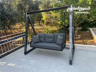  23 اطقم مودرن للحدائق حديد و راتان ومراجيح ثلاثية و عش البلبل وطاولات سفرة من الحديد الصلب