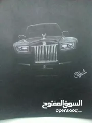  3 three drawings of rolls Royce, ford mustang, Bugatti Chiron black paper in A4 sheet less smudge