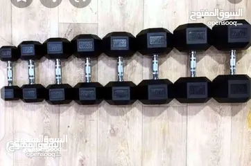  6 dumbbell ربر سداسي ثابت متوفر لدينا جميع الأوزان /سعر مميز للطقم الكامل