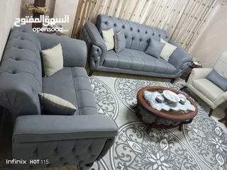  3 كنب تفصيل باللونين السكني والبيج مكون من سبعة  مقاعد بحالة الوكالة جديد