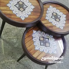  18 طاولات سرفيس 3D  زجاج حجم الكبير قطر 40سم نظام تركي  متوفر الوان  3 قطع