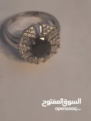  12 خاتم ستاتي ياقوت ازرق مع حواف الماس + فضه925