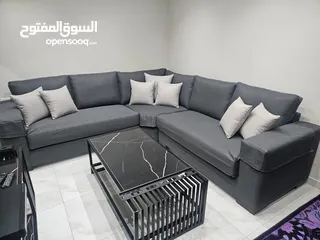  1 طقم كونرا مواصفات خاصه مع طاولة وسط وطاوله تيلفزيون جديد غير مستعمل نهائي