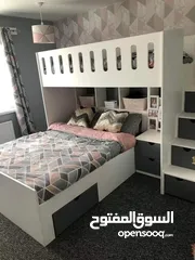  22 تخت طابقين ثلاثي مكفول 5 سنوات بحمل 150 كيلو  الخشب لامنيت مسمك ع خمالتين 3.5 سم