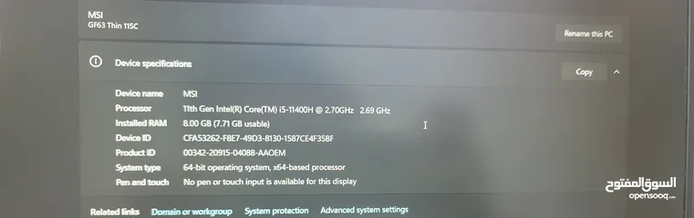  5 لابتوب ام اس اي MSI GF63 Thin 11SC GAMING LAPTOP