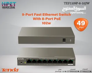  1 Tenda TEF1109P-8-102W محول 102w 9-Port Fast Ethernet Switch with 8-Port PoE