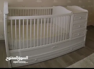  11 ‎سرير أطفال + وحدة ادراج مستعمل تركي نوع تشيلِك قابل للتحويل (مع سرير للوالدين) (80×180 سم