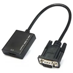  1 VGA TO HDMI ADAPTER 1080 تمحول VGA إلى HDMI بوضوح 1080 بيكسل عالي الدقة مع كابل تحويل صوتي أسود