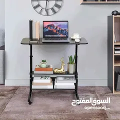  7 طاولة لابتوب خشبية سطح واسع يكفي لابتوب دفتر محاضرات كتب ارتفاع قابل للتعديل من 61 ل 90 سم مع رفوف