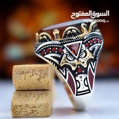  2 خواتم فضة وعقيق يماني اصلي بجميع التشكيلات