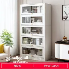  1 خزانة مطبخ بيضاء خشبية متعددة الاستخدام مع أبواب شفافة  المقاس 165*30*80سم