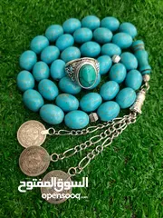  2 عرض خاص على مسبحة الفيروز الشجري الهندي بيض حمام حبة فحلة مع خاتم أنتيمون هدية مع المسبحه بسعر  10د