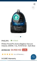 3 Philips PowerPro Active 2000W Vacuum Cleaner For Sale