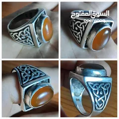  3 مجموعة مميزة من خواتم الفضة الخالصة احجار طبيعية   احجار عقيق، ياقوت، فيروز، اوبال، مازونايت، زفير،
