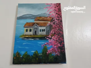  3 لوحة منظر طبيعي بالوان الكريليك