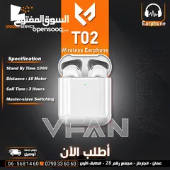 1 سماعه اذن اصلي وايرلس تعمل 5 ساعات عمل متواصلة Wireless VFan T02 Earphone