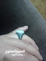  4 خاتم فضه محبر رسم بارز حجر عقيق ابيض