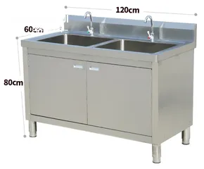  6 Stainless Steel Kitchen Double Bowl Sink Cabinet with Standard material SS 304 AISI